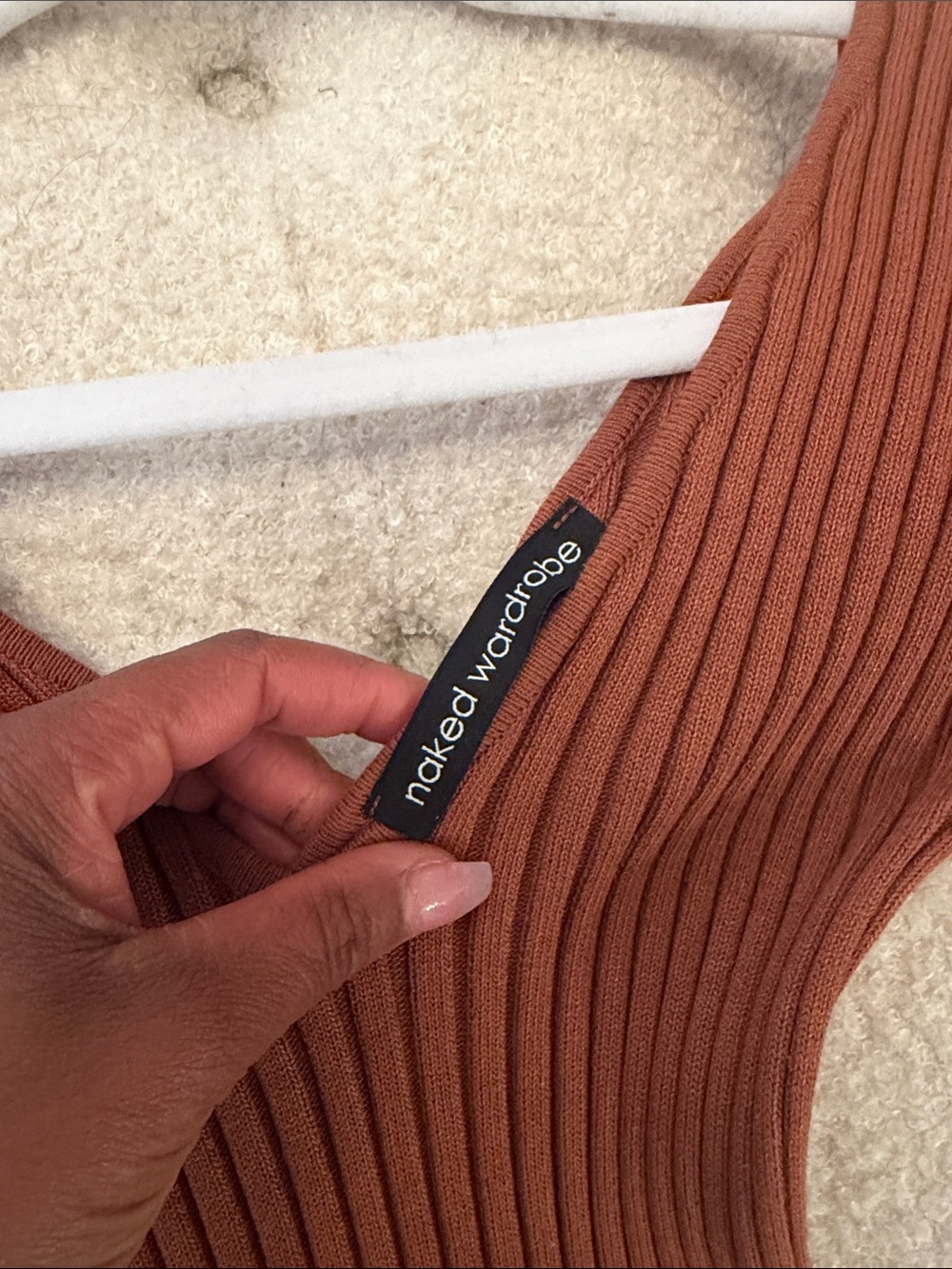 naked wardrobe Copper Ribbed V-Neck Long Sleeve Midi Dress - Picture 2 of 3